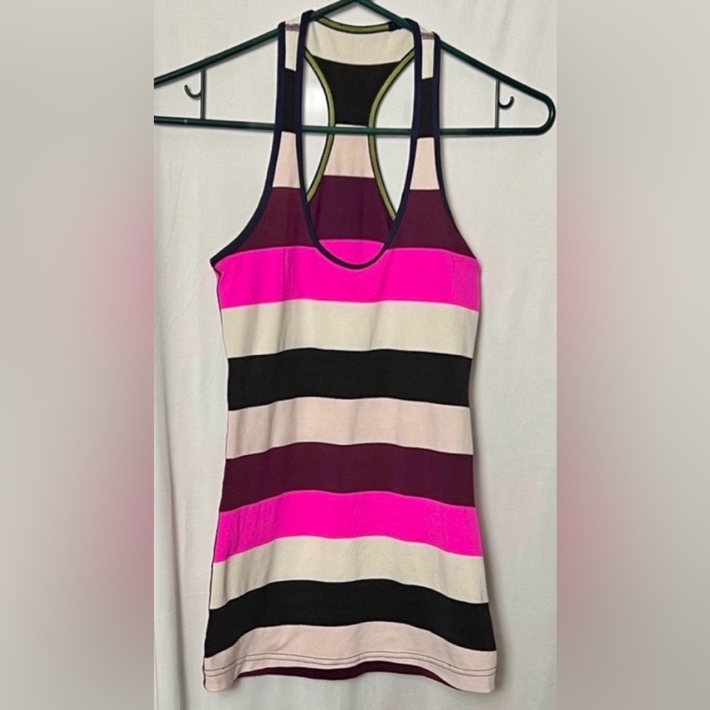 Lululemon Cool Racerback Pow Stripe Raspberry Glo Light / Inkwell Size XS - Picture 3 of 7